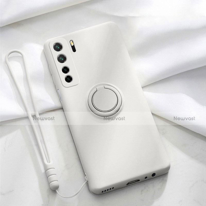 Ultra-thin Silicone Gel Soft Case Cover with Magnetic Finger Ring Stand T03 for Huawei Nova 7 SE 5G