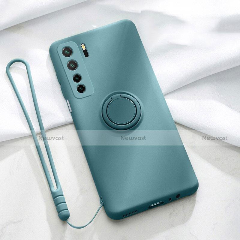 Ultra-thin Silicone Gel Soft Case Cover with Magnetic Finger Ring Stand T03 for Huawei Nova 7 SE 5G
