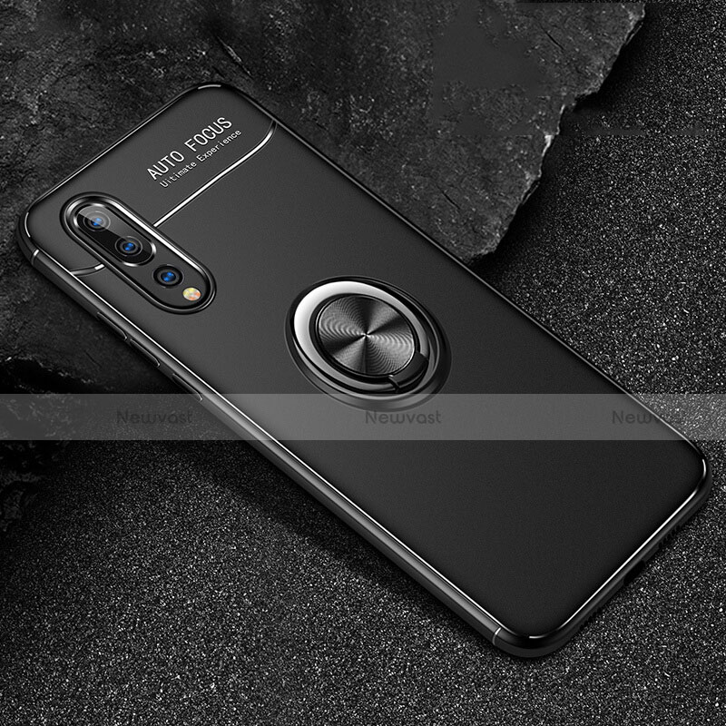 Ultra-thin Silicone Gel Soft Case Cover with Magnetic Finger Ring Stand T03 for Huawei P20 Pro