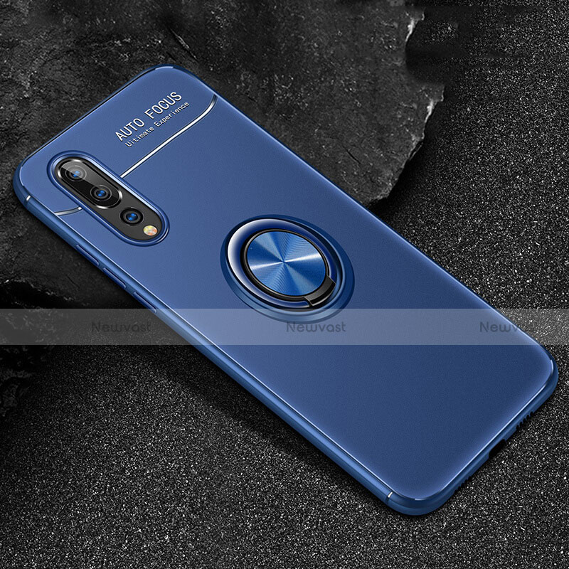 Ultra-thin Silicone Gel Soft Case Cover with Magnetic Finger Ring Stand T03 for Huawei P20 Pro Blue