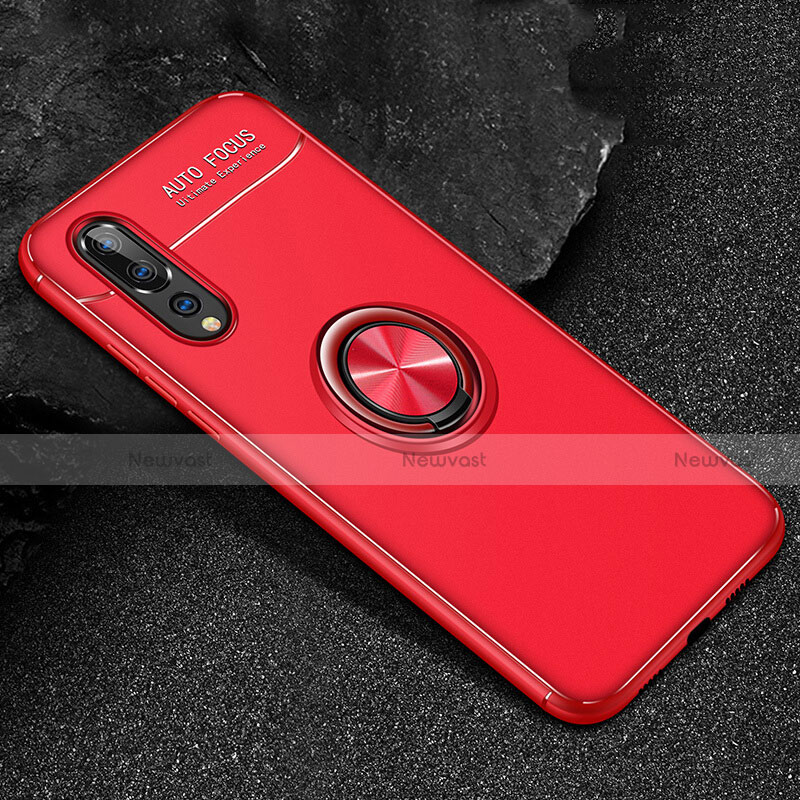 Ultra-thin Silicone Gel Soft Case Cover with Magnetic Finger Ring Stand T03 for Huawei P20 Pro Red