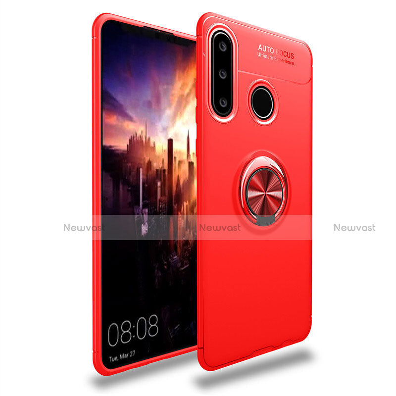 Ultra-thin Silicone Gel Soft Case Cover with Magnetic Finger Ring Stand T03 for Huawei P30 Lite New Edition