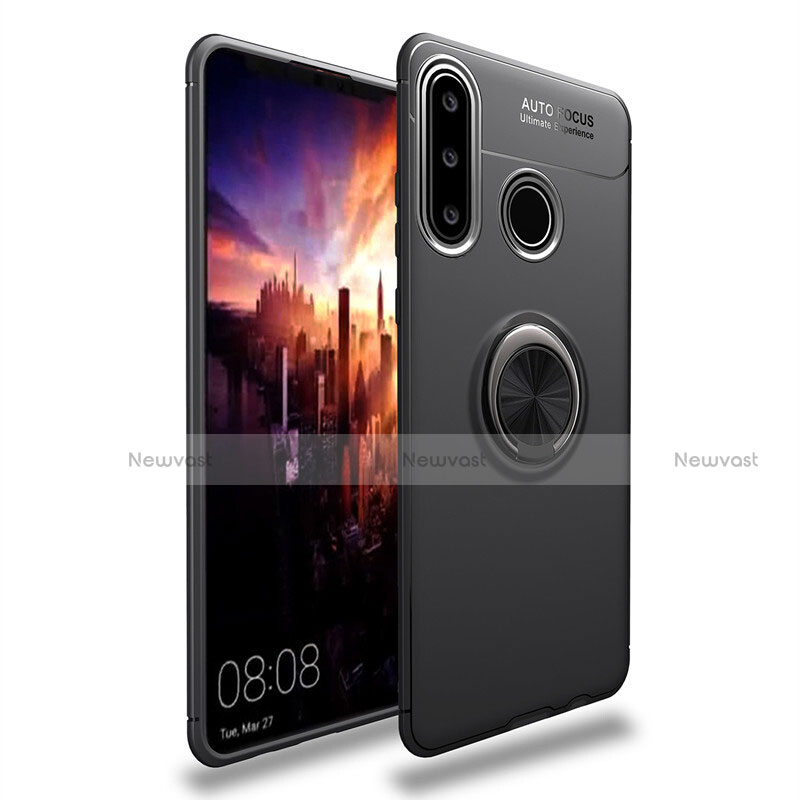 Ultra-thin Silicone Gel Soft Case Cover with Magnetic Finger Ring Stand T03 for Huawei P30 Lite New Edition Black