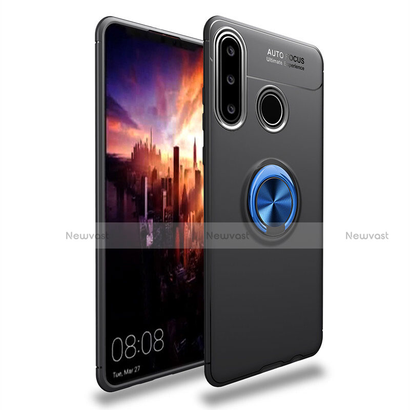 Ultra-thin Silicone Gel Soft Case Cover with Magnetic Finger Ring Stand T03 for Huawei P30 Lite New Edition Blue and Black
