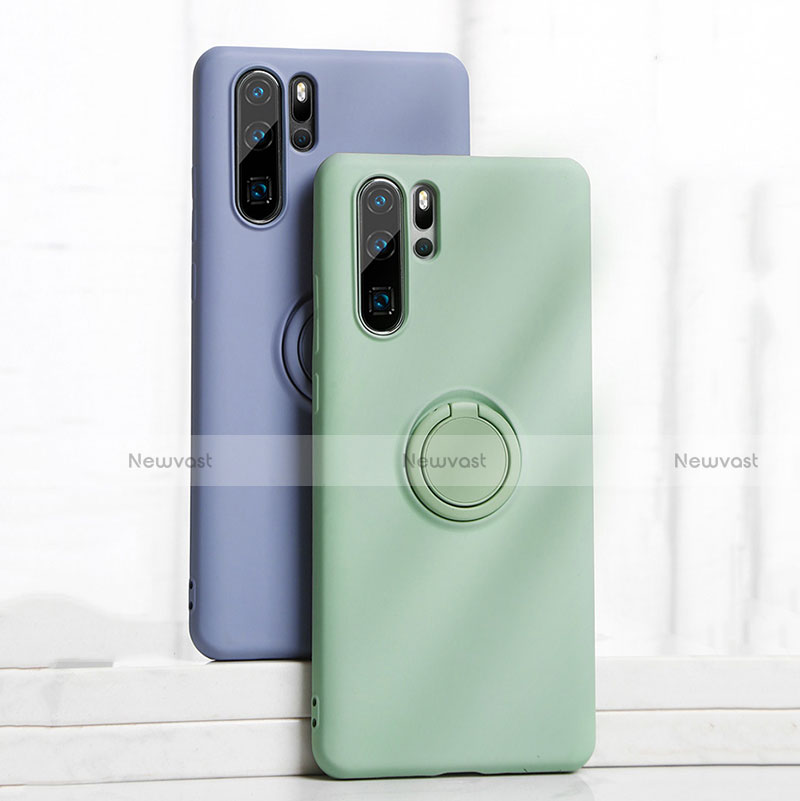 Ultra-thin Silicone Gel Soft Case Cover with Magnetic Finger Ring Stand T03 for Huawei P30 Pro