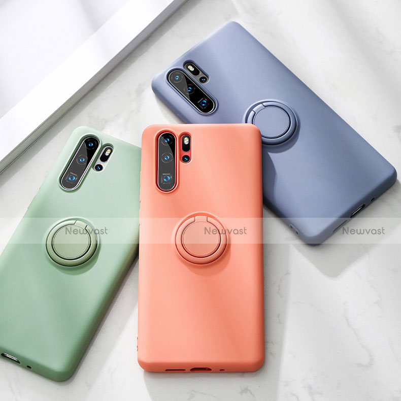 Ultra-thin Silicone Gel Soft Case Cover with Magnetic Finger Ring Stand T03 for Huawei P30 Pro New Edition