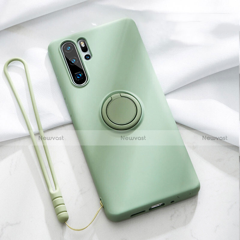 Ultra-thin Silicone Gel Soft Case Cover with Magnetic Finger Ring Stand T03 for Huawei P30 Pro New Edition Green
