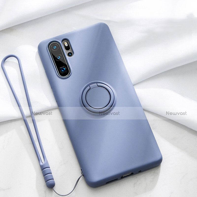 Ultra-thin Silicone Gel Soft Case Cover with Magnetic Finger Ring Stand T03 for Huawei P30 Pro New Edition Purple
