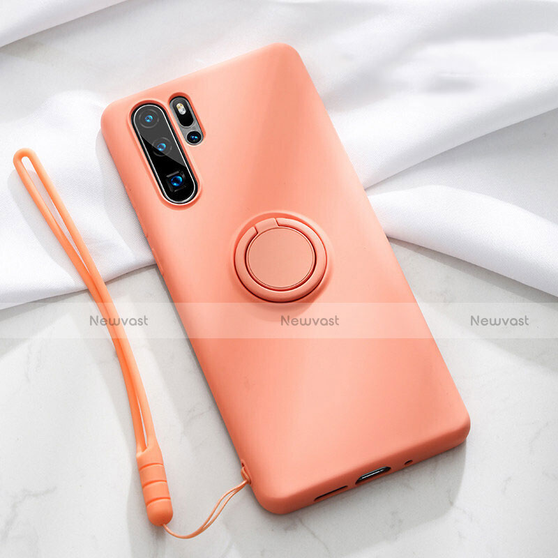 Ultra-thin Silicone Gel Soft Case Cover with Magnetic Finger Ring Stand T03 for Huawei P30 Pro Orange