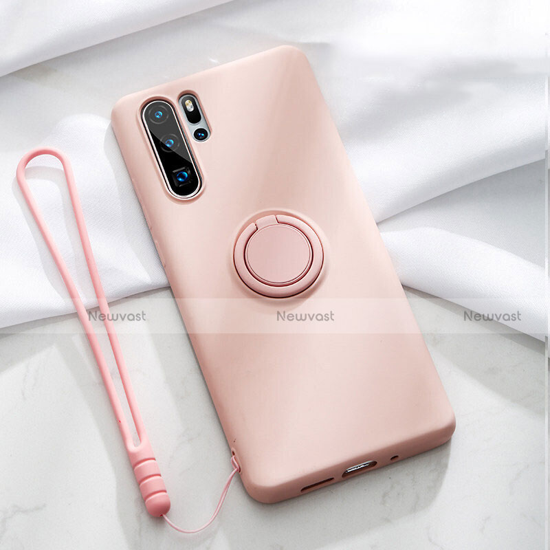 Ultra-thin Silicone Gel Soft Case Cover with Magnetic Finger Ring Stand T03 for Huawei P30 Pro Pink