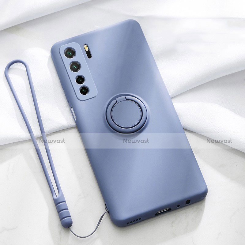 Ultra-thin Silicone Gel Soft Case Cover with Magnetic Finger Ring Stand T03 for Huawei P40 Lite 5G