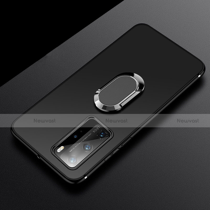 Ultra-thin Silicone Gel Soft Case Cover with Magnetic Finger Ring Stand T03 for Huawei P40 Pro