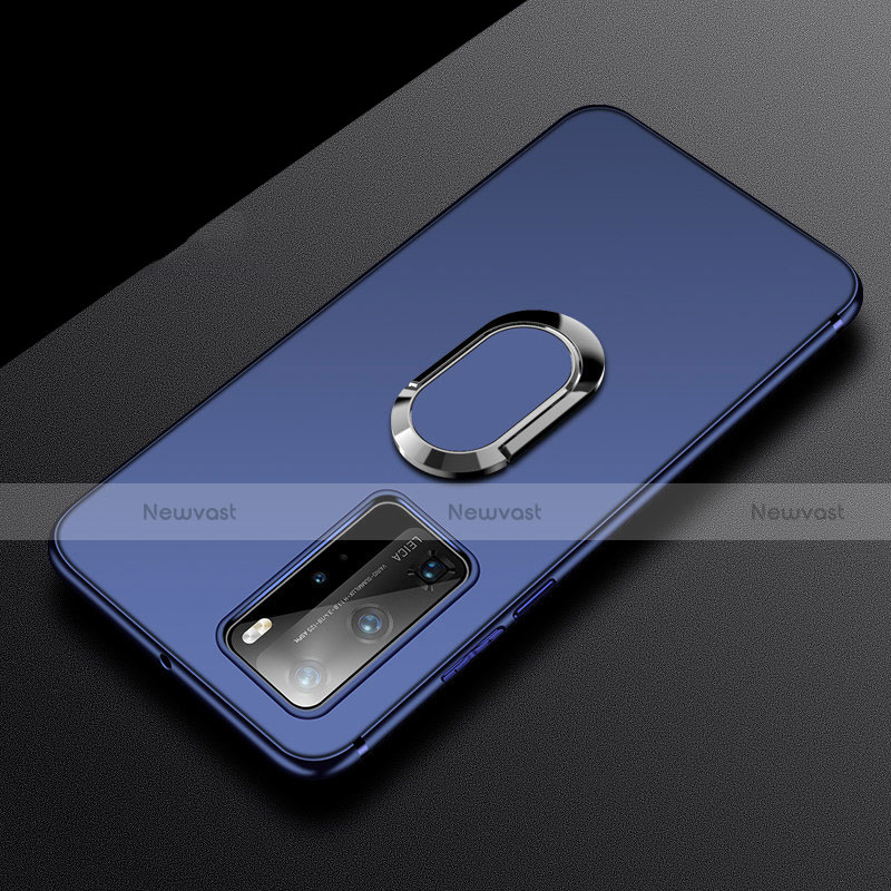 Ultra-thin Silicone Gel Soft Case Cover with Magnetic Finger Ring Stand T03 for Huawei P40 Pro Blue