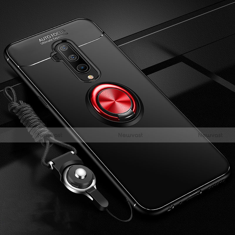 Ultra-thin Silicone Gel Soft Case Cover with Magnetic Finger Ring Stand T03 for OnePlus 7T Pro Red and Black