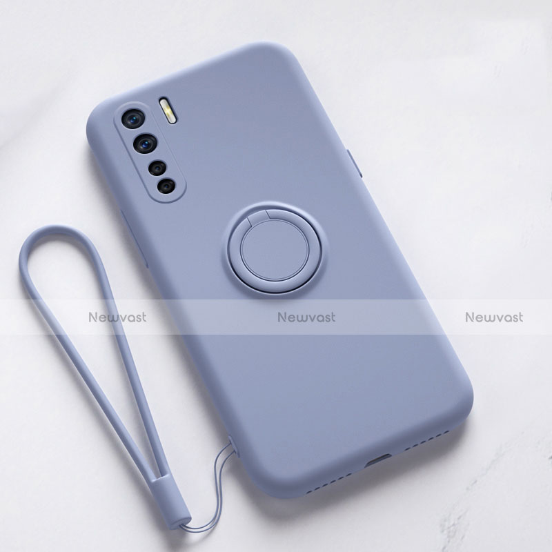 Ultra-thin Silicone Gel Soft Case Cover with Magnetic Finger Ring Stand T03 for Oppo A91 Gray