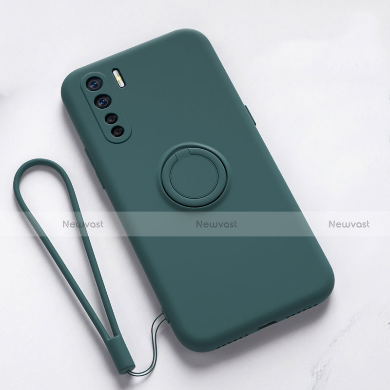 Ultra-thin Silicone Gel Soft Case Cover with Magnetic Finger Ring Stand T03 for Oppo Find X2 Lite Green