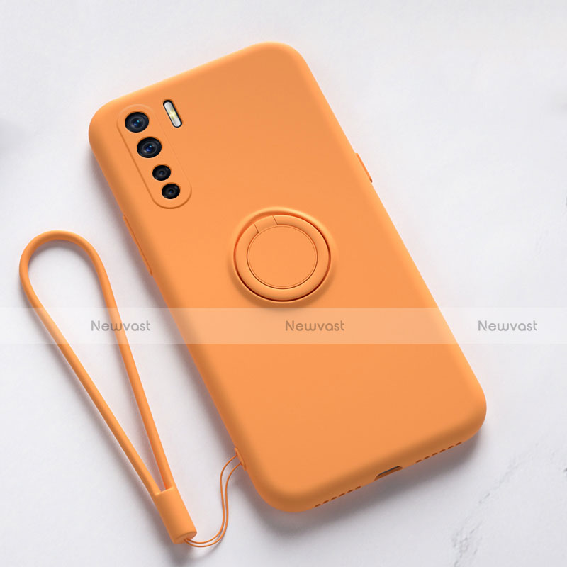 Ultra-thin Silicone Gel Soft Case Cover with Magnetic Finger Ring Stand T03 for Oppo Find X2 Lite Orange