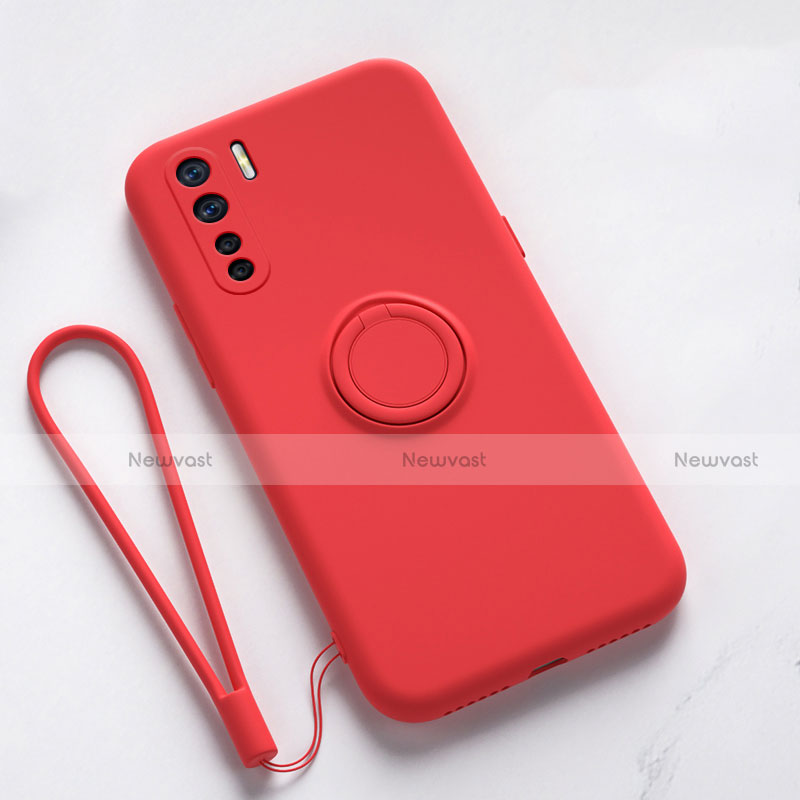 Ultra-thin Silicone Gel Soft Case Cover with Magnetic Finger Ring Stand T03 for Oppo Find X2 Lite Red