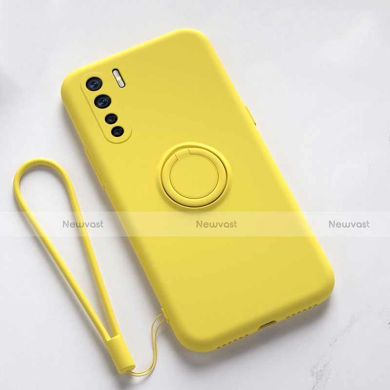 Ultra-thin Silicone Gel Soft Case Cover with Magnetic Finger Ring Stand T03 for Oppo Find X2 Lite Yellow