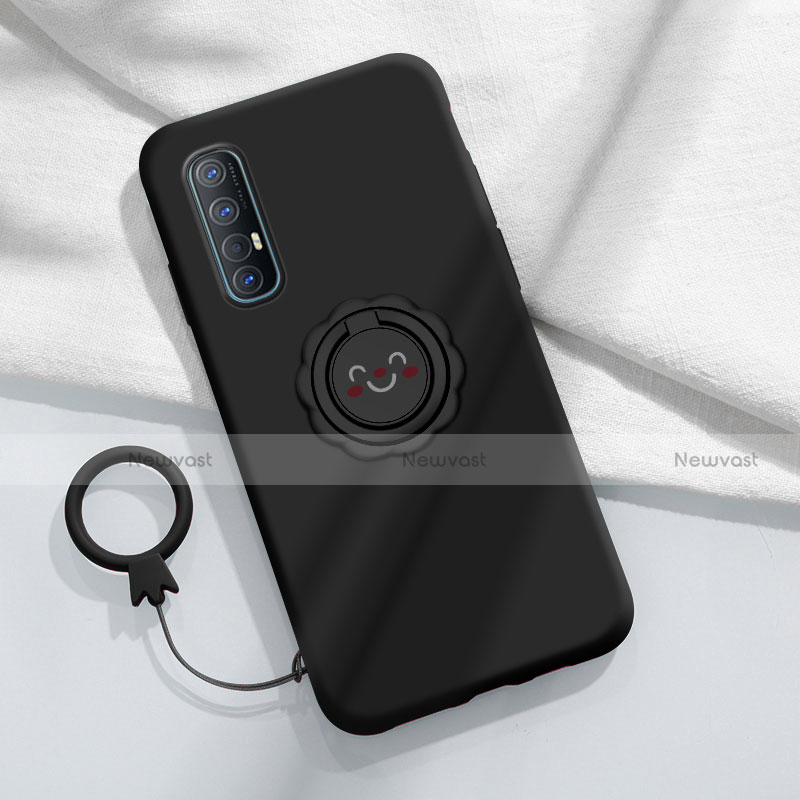 Ultra-thin Silicone Gel Soft Case Cover with Magnetic Finger Ring Stand T03 for Oppo Find X2 Neo Black