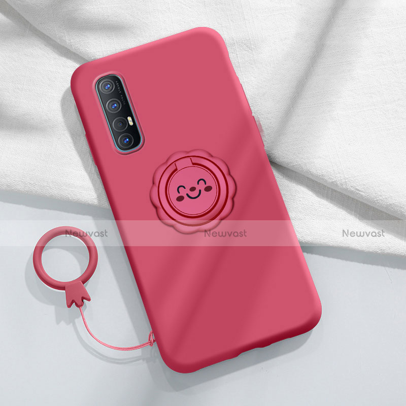 Ultra-thin Silicone Gel Soft Case Cover with Magnetic Finger Ring Stand T03 for Oppo Find X2 Neo Red Wine