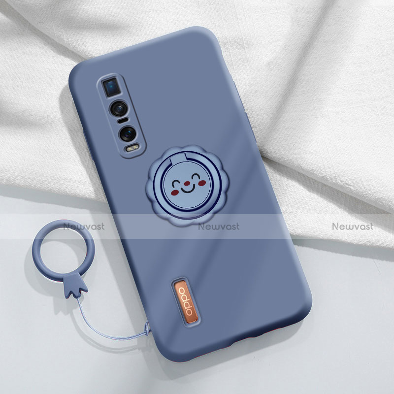 Ultra-thin Silicone Gel Soft Case Cover with Magnetic Finger Ring Stand T03 for Oppo Find X2 Pro