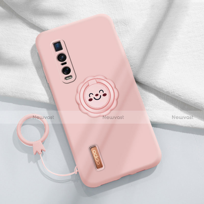 Ultra-thin Silicone Gel Soft Case Cover with Magnetic Finger Ring Stand T03 for Oppo Find X2 Pro