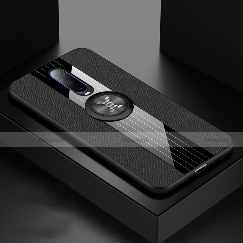 Ultra-thin Silicone Gel Soft Case Cover with Magnetic Finger Ring Stand T03 for Oppo R17 Pro Black