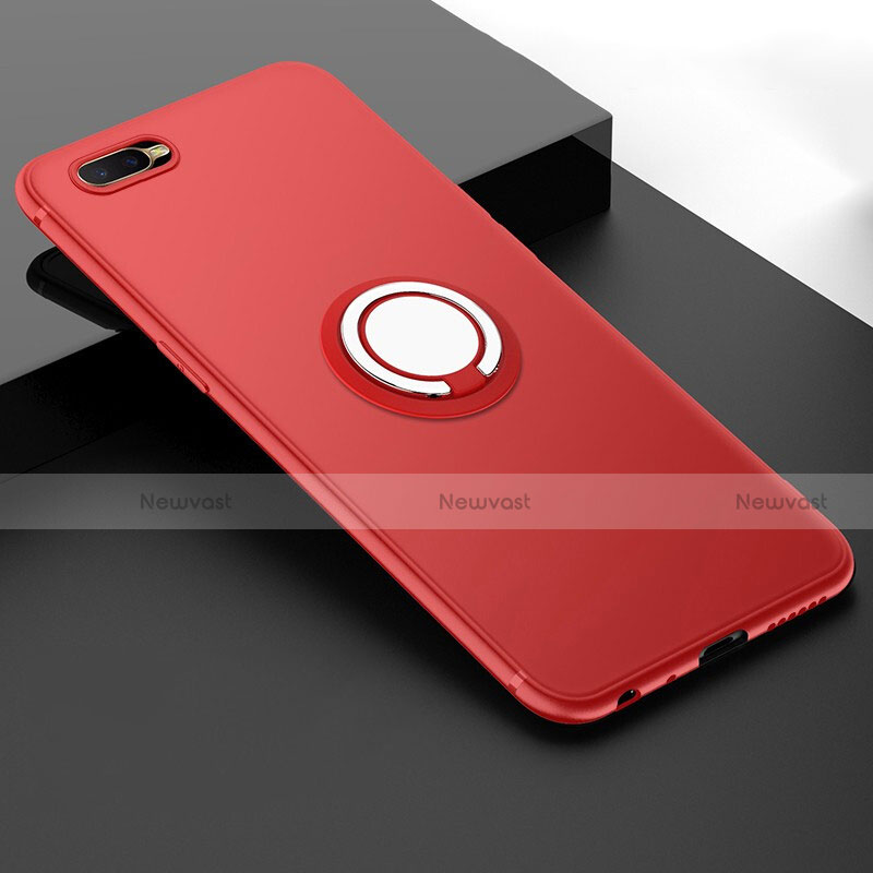 Ultra-thin Silicone Gel Soft Case Cover with Magnetic Finger Ring Stand T03 for Oppo RX17 Neo Red