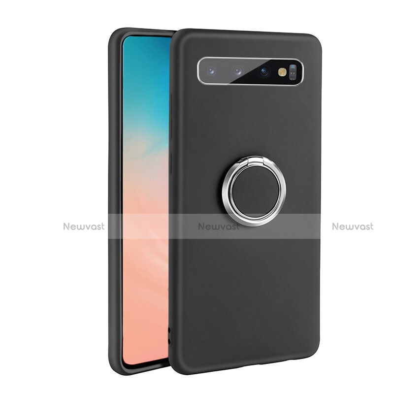 Ultra-thin Silicone Gel Soft Case Cover with Magnetic Finger Ring Stand T03 for Samsung Galaxy S10 5G Black
