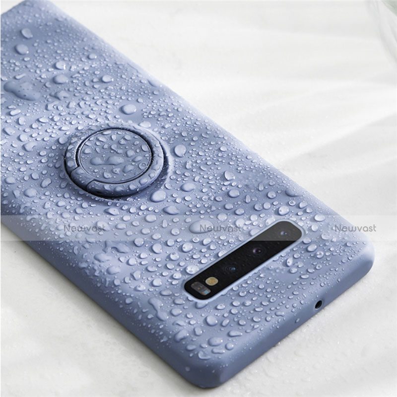 Ultra-thin Silicone Gel Soft Case Cover with Magnetic Finger Ring Stand T03 for Samsung Galaxy S10 Plus