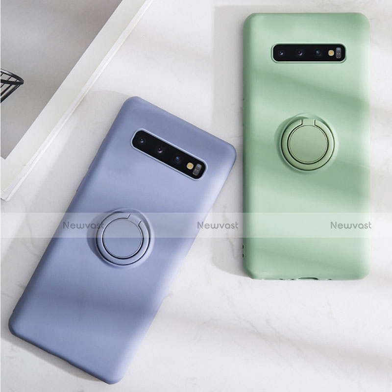 Ultra-thin Silicone Gel Soft Case Cover with Magnetic Finger Ring Stand T03 for Samsung Galaxy S10 Plus