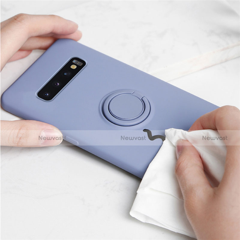 Ultra-thin Silicone Gel Soft Case Cover with Magnetic Finger Ring Stand T03 for Samsung Galaxy S10 Plus