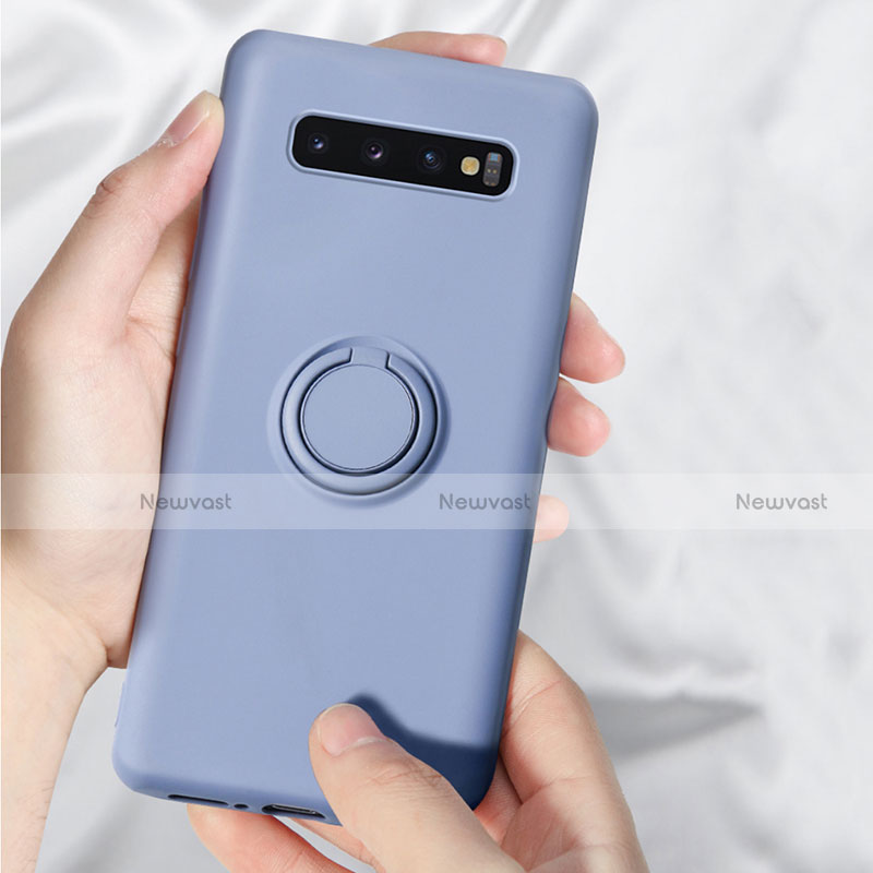 Ultra-thin Silicone Gel Soft Case Cover with Magnetic Finger Ring Stand T03 for Samsung Galaxy S10 Plus