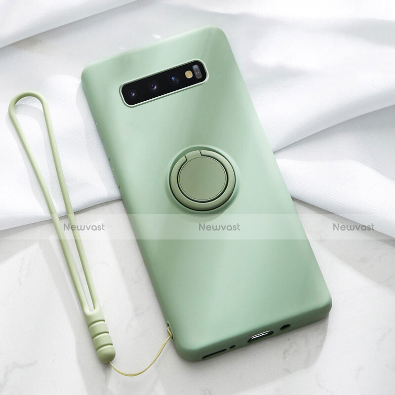 Ultra-thin Silicone Gel Soft Case Cover with Magnetic Finger Ring Stand T03 for Samsung Galaxy S10 Plus Green