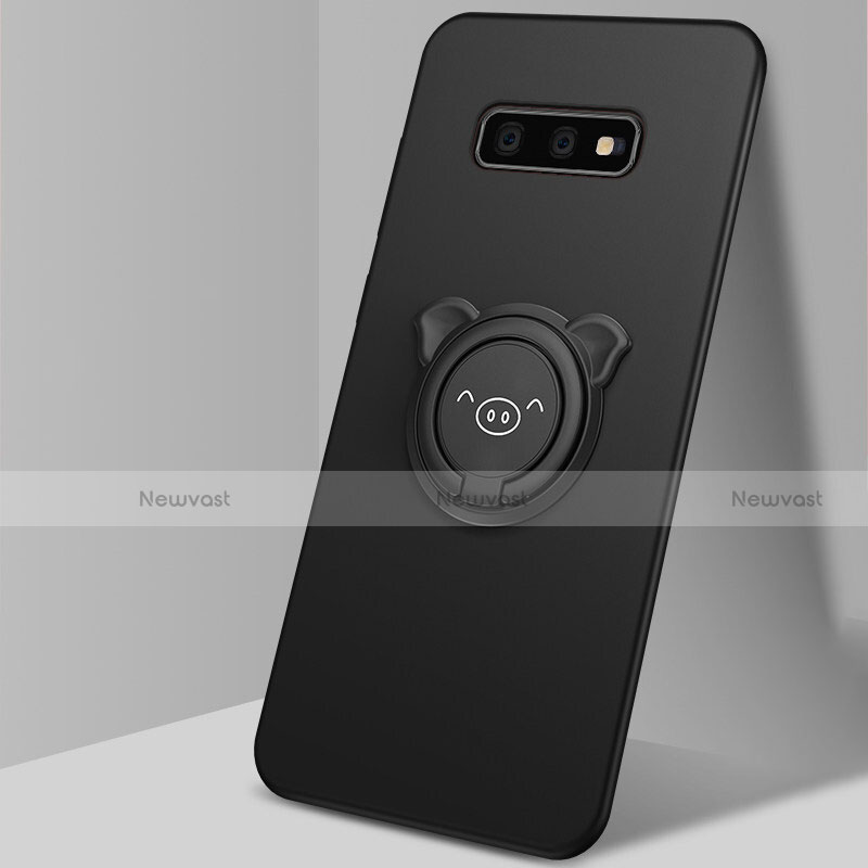 Ultra-thin Silicone Gel Soft Case Cover with Magnetic Finger Ring Stand T03 for Samsung Galaxy S10e Black