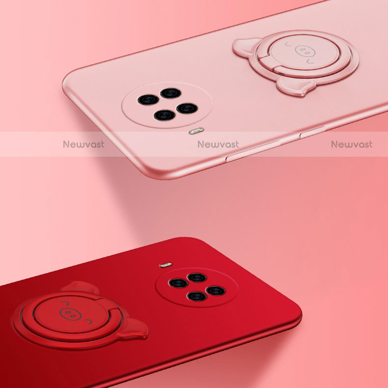 Ultra-thin Silicone Gel Soft Case Cover with Magnetic Finger Ring Stand T03 for Xiaomi Mi 10i 5G