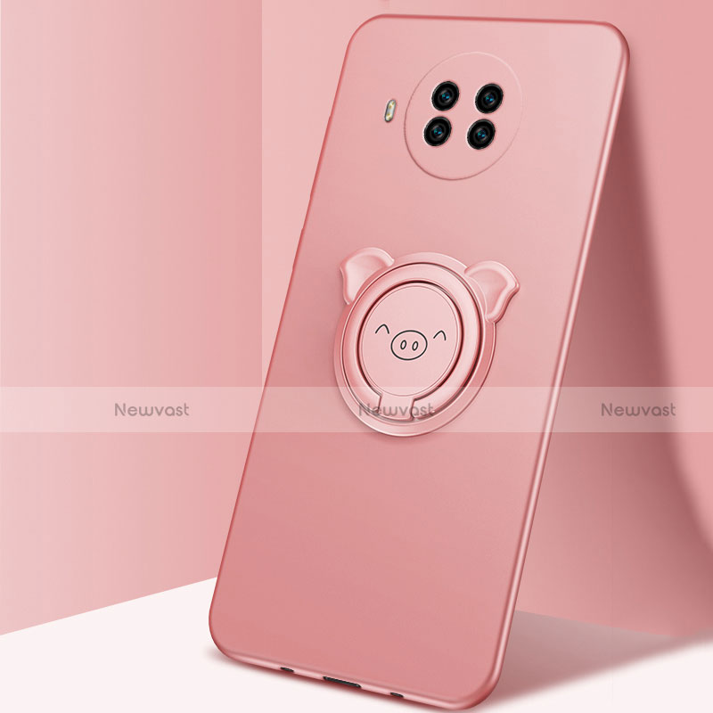 Ultra-thin Silicone Gel Soft Case Cover with Magnetic Finger Ring Stand T03 for Xiaomi Mi 10T Lite 5G Rose Gold