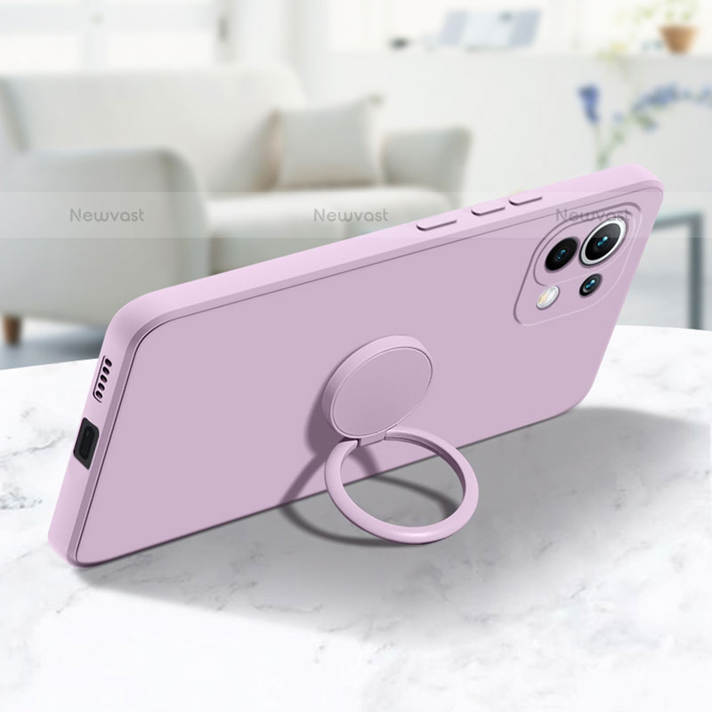 Ultra-thin Silicone Gel Soft Case Cover with Magnetic Finger Ring Stand T03 for Xiaomi Mi 11 5G