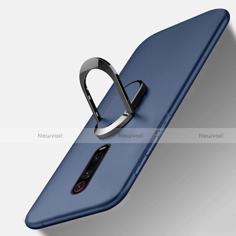Ultra-thin Silicone Gel Soft Case Cover with Magnetic Finger Ring Stand T03 for Xiaomi Mi 9T Blue
