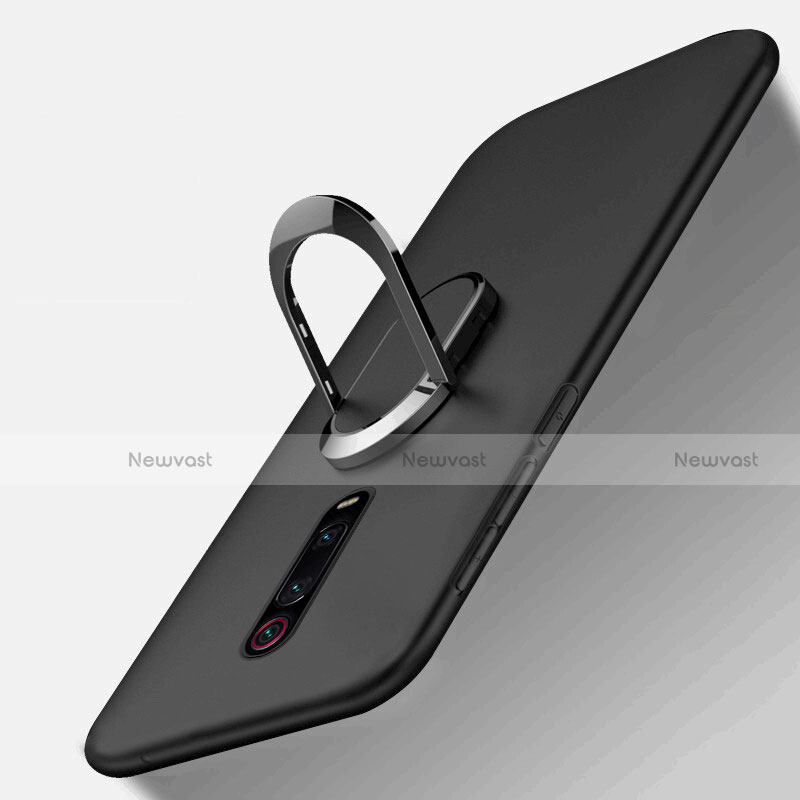 Ultra-thin Silicone Gel Soft Case Cover with Magnetic Finger Ring Stand T03 for Xiaomi Mi 9T Pro Black