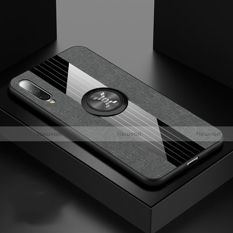 Ultra-thin Silicone Gel Soft Case Cover with Magnetic Finger Ring Stand T03 for Xiaomi Mi A3 Dark Gray