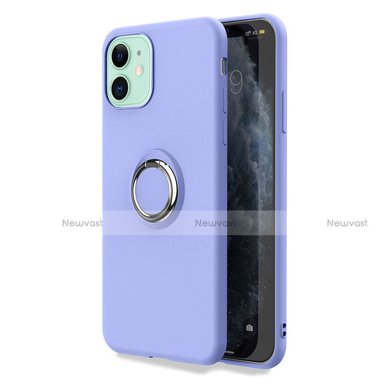 Ultra-thin Silicone Gel Soft Case Cover with Magnetic Finger Ring Stand T04 for Apple iPhone 11