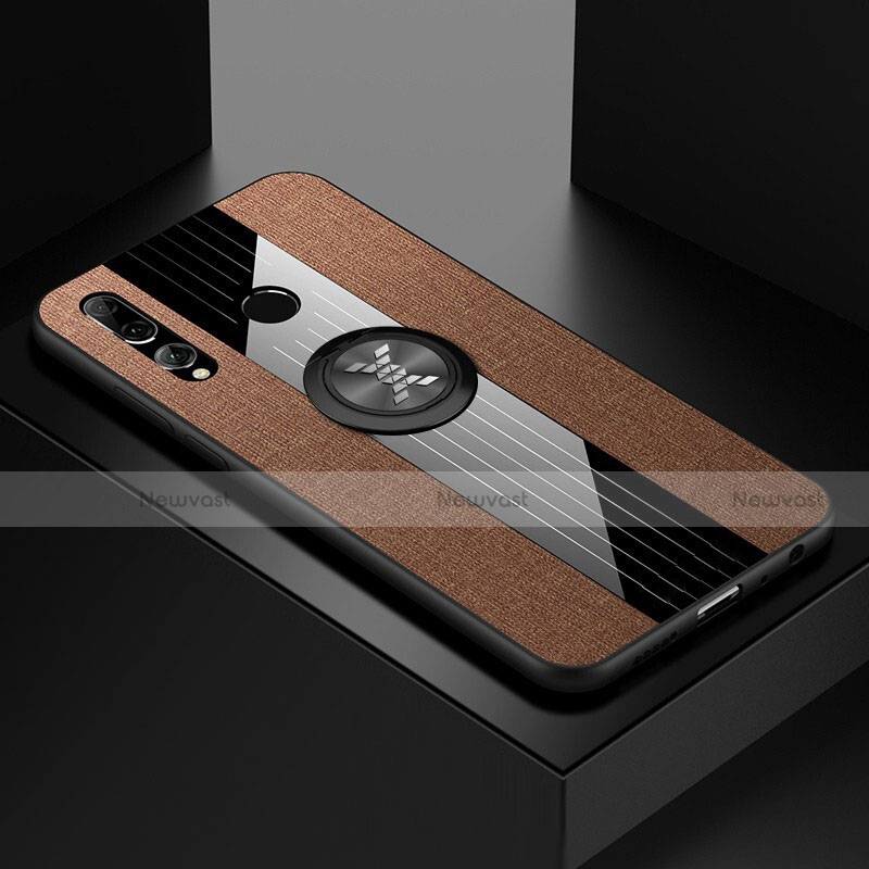 Ultra-thin Silicone Gel Soft Case Cover with Magnetic Finger Ring Stand T04 for Huawei Honor 20 Lite Brown