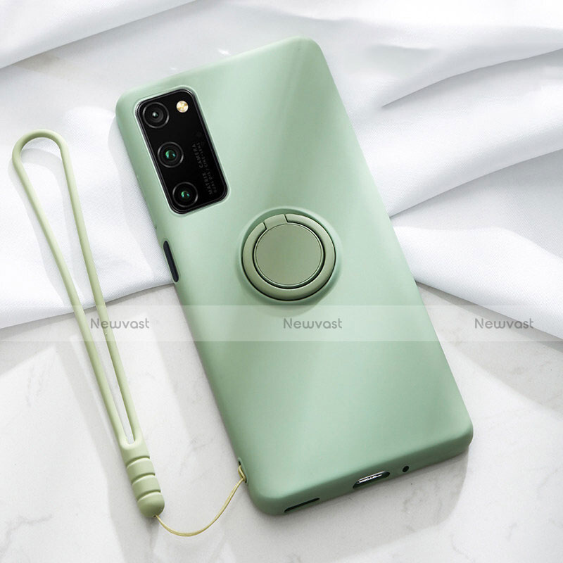 Ultra-thin Silicone Gel Soft Case Cover with Magnetic Finger Ring Stand T04 for Huawei Honor View 30 5G