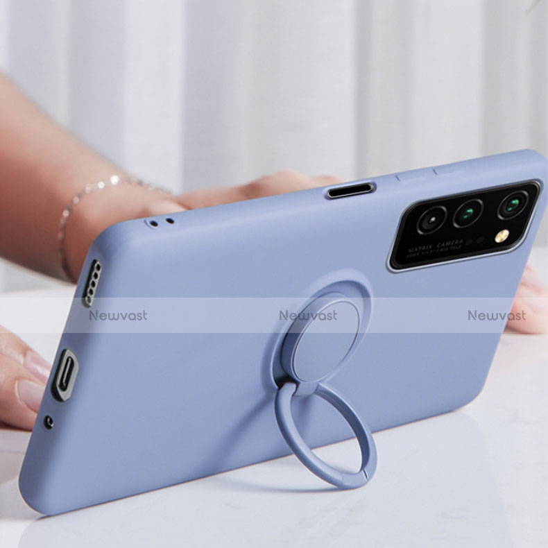 Ultra-thin Silicone Gel Soft Case Cover with Magnetic Finger Ring Stand T04 for Huawei Honor View 30 Pro 5G