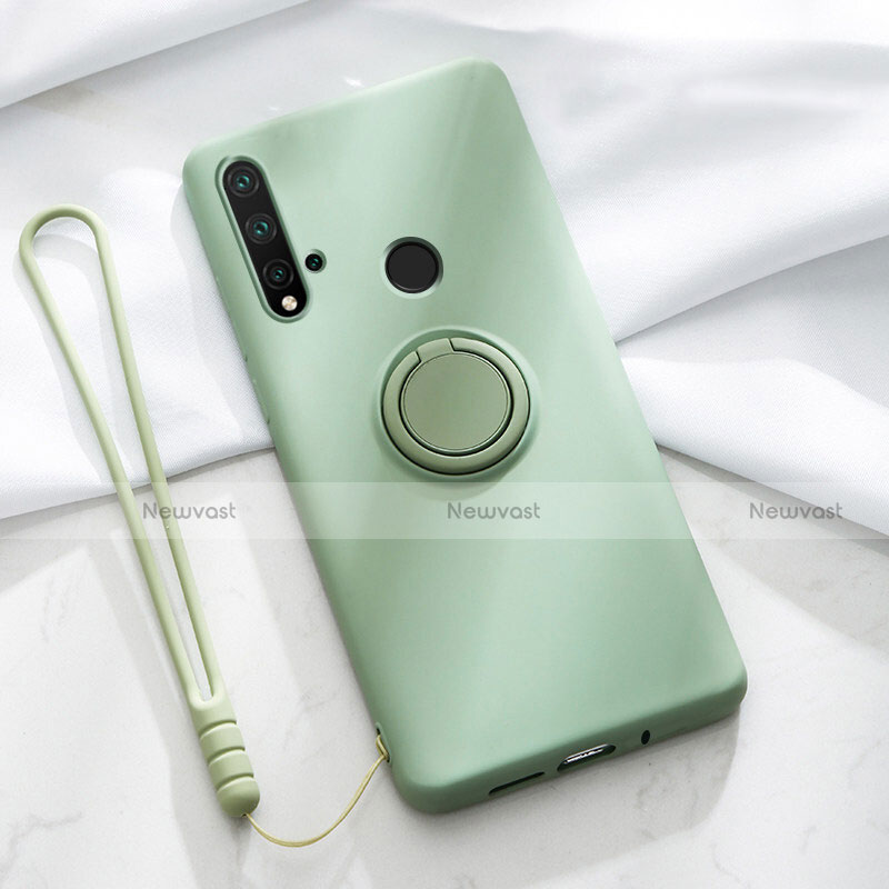 Ultra-thin Silicone Gel Soft Case Cover with Magnetic Finger Ring Stand T04 for Huawei Nova 5i Green