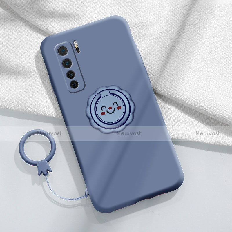 Ultra-thin Silicone Gel Soft Case Cover with Magnetic Finger Ring Stand T04 for Huawei Nova 7 SE 5G