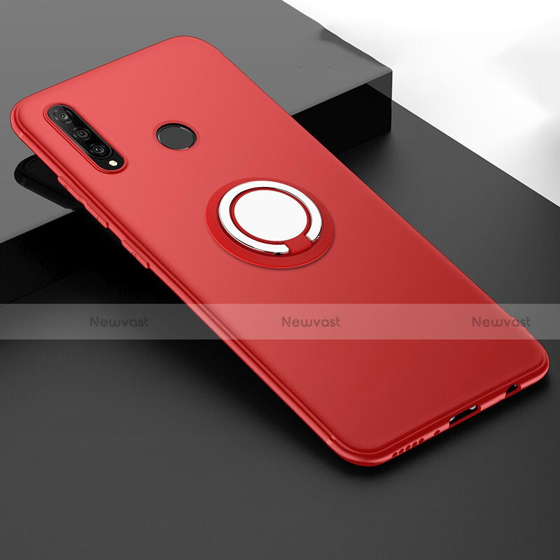 Ultra-thin Silicone Gel Soft Case Cover with Magnetic Finger Ring Stand T04 for Huawei P30 Lite Red