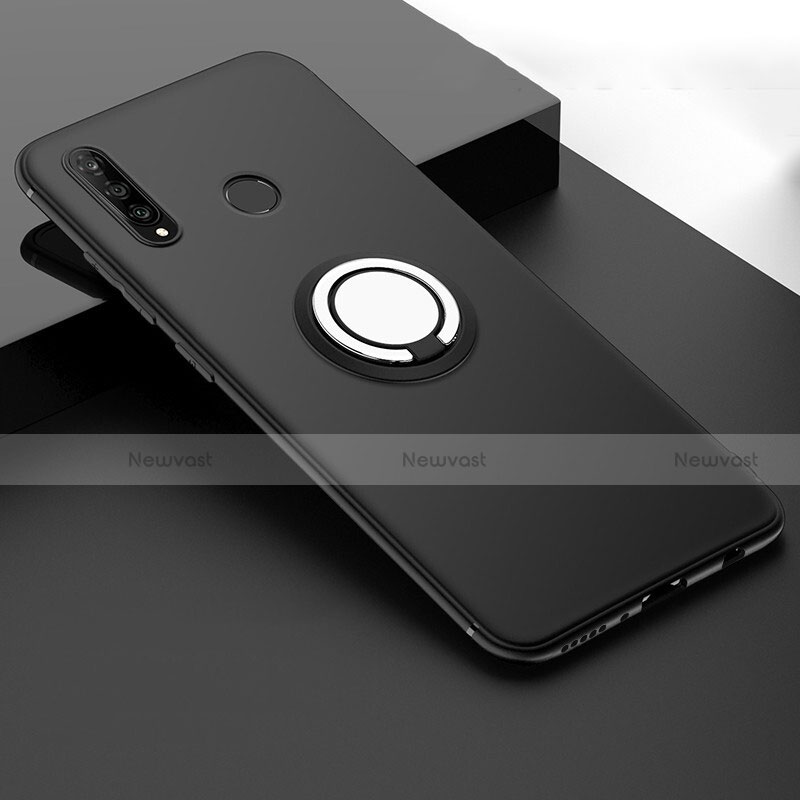 Ultra-thin Silicone Gel Soft Case Cover with Magnetic Finger Ring Stand T04 for Huawei P30 Lite XL Black